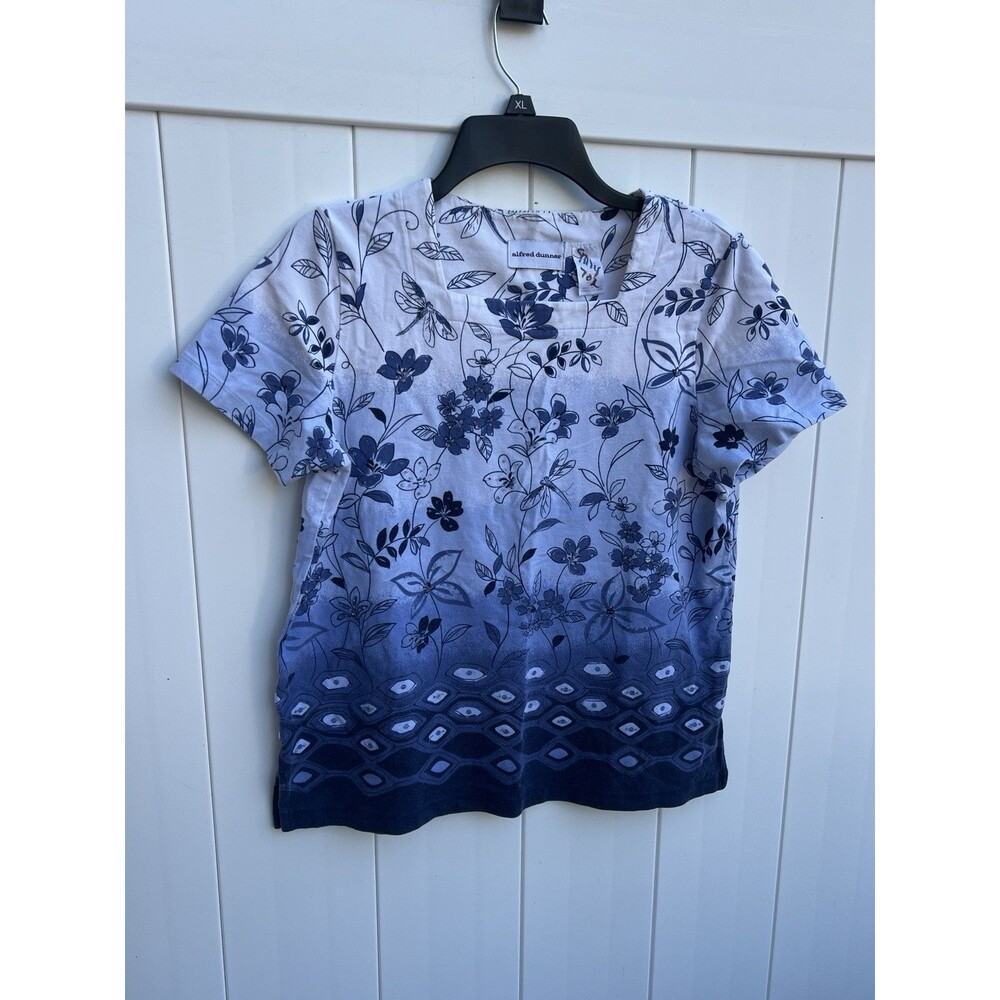 Alfred Dunner Floral Short Sleeve Top Size Medium* Square Neck